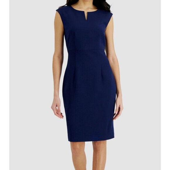 Kasper Womens Size 14 Navy Sleeveless Sheath Dress Notch Neckline NEW - Picture 1 of 2